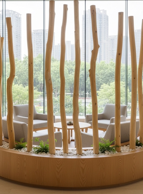 天然原木干树枝隔断屏风客厅民宿玄关树干枝摆件幼儿园环创装饰树