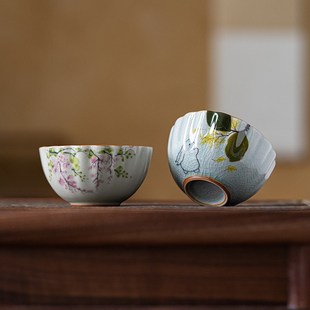 画续草木灰手绘紫藤花主人杯单女杯功夫茶杯单个陶瓷品茗杯男对杯