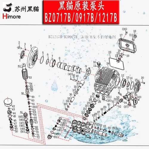 原厂苏州黑猫高压清洗机泵头BZ0917/0717/1217A洗车机铜泵头