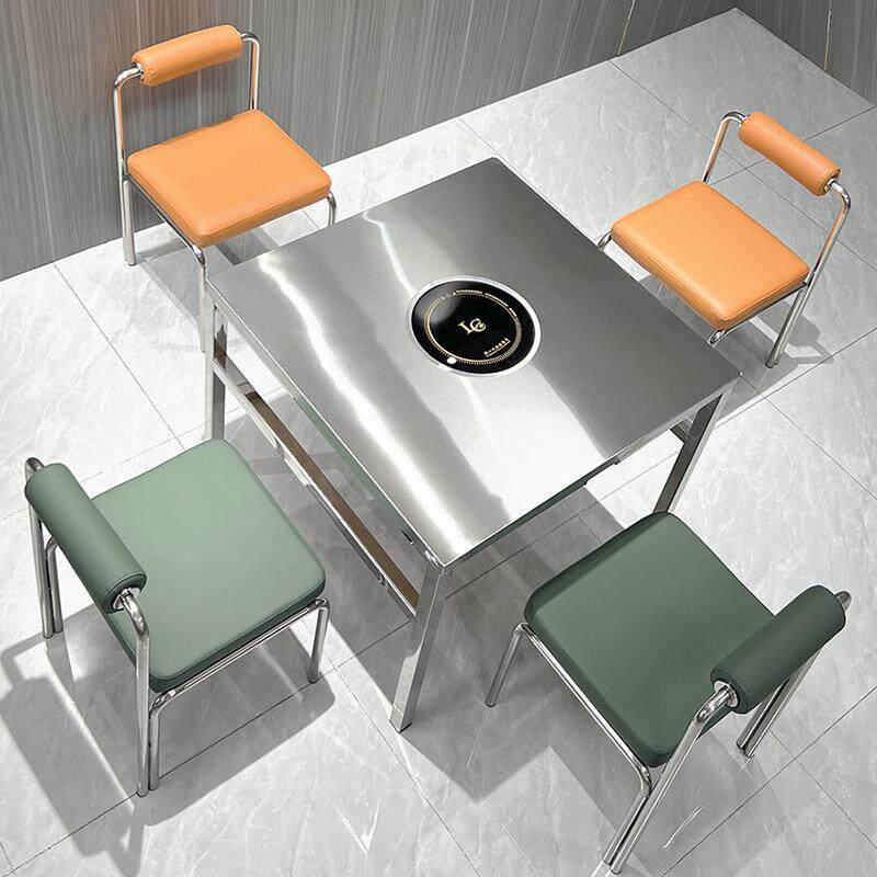 港式风复古夜宵大排档烧烤火锅桌子不锈钢电磁炉大方桌克拉椅组合