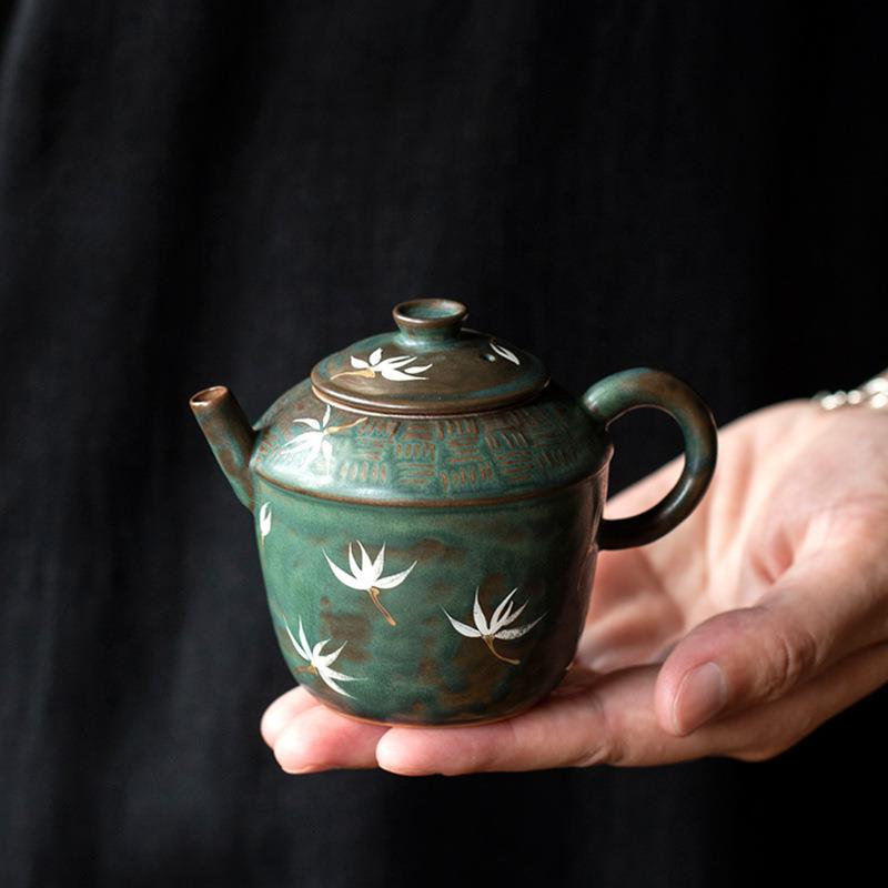 手绘兰花苍绿釉听风壶中式泡茶壶陶瓷小茶壶家用手工陶瓷泡茶单壶