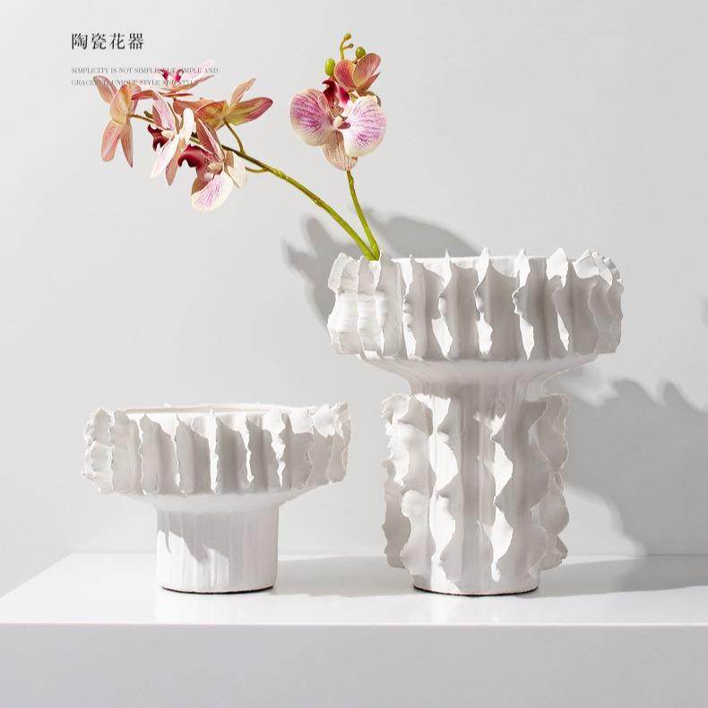 现代简约白色花纹螺纹边陶瓷花瓶磨砂抽象软装饰品客厅摆件售楼处,农用物资,其他肥料,淘宝优惠券,粉丝福利购,淘宝优惠卷