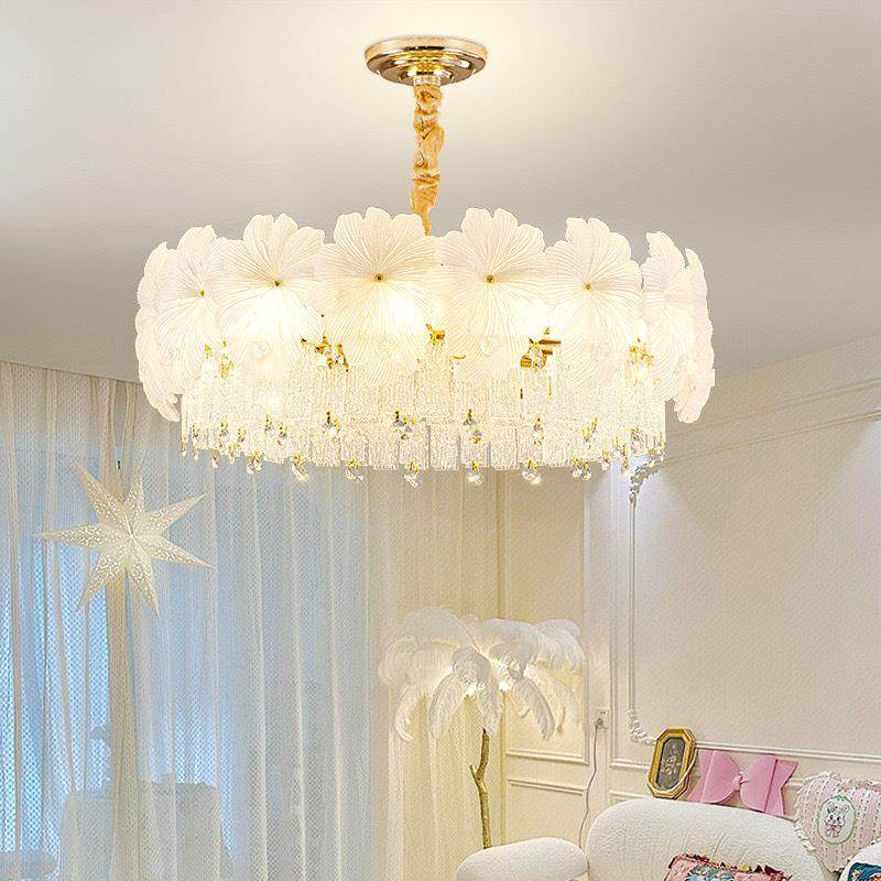 法式轻奢奶油风简约水晶吊灯客厅主灯花朵新款高档餐厅家用卧室灯