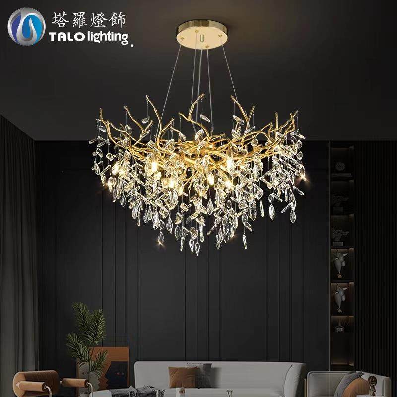 奢华水晶灯简约大气法式豪华复式楼金色枝型轻奢客厅卧室水晶吊灯