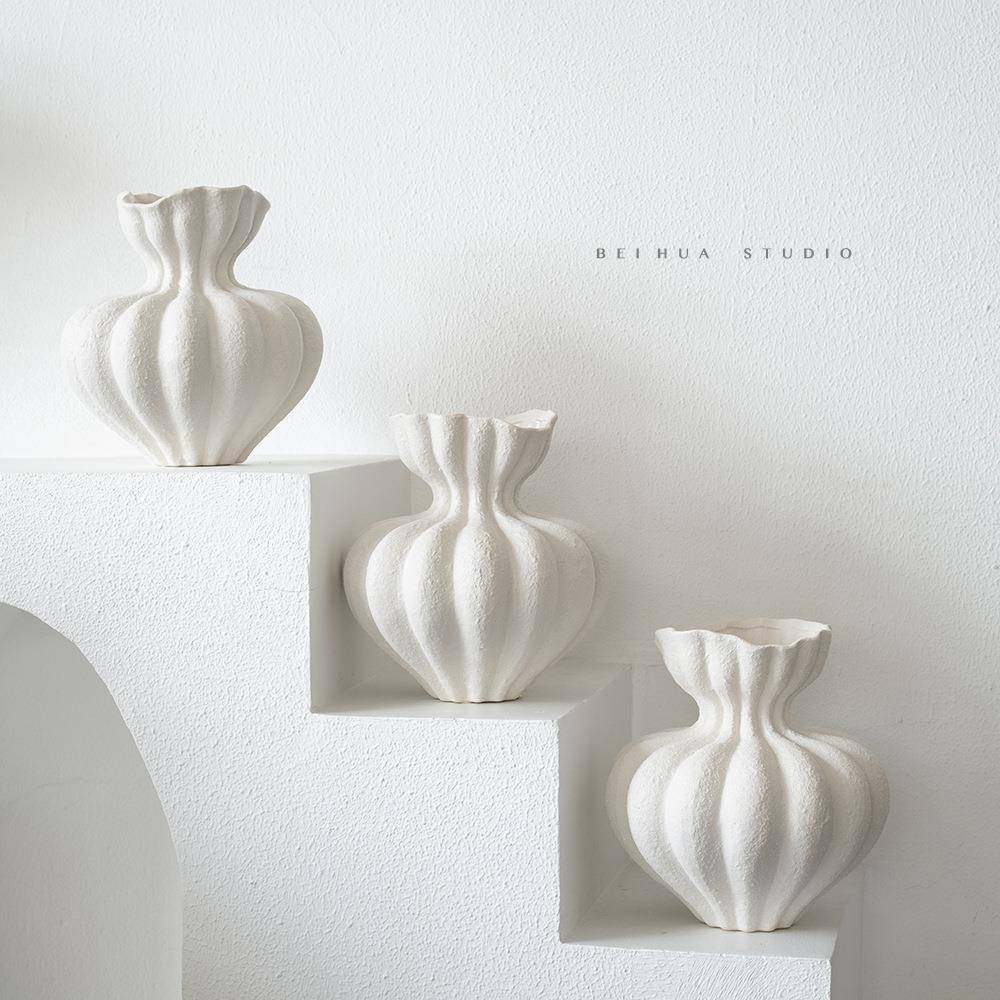 新品白色中古风感样板间玄关摆件水培鲜花陶瓷法式奶油风大