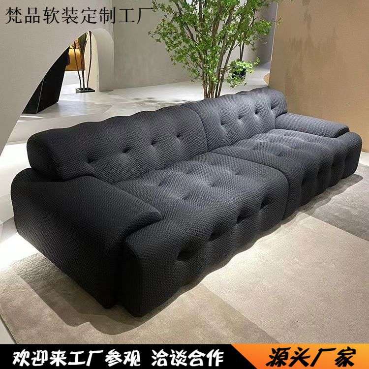 意式极简布艺沙发样板间现代简约大小户型客厅写意空间设计师沙发