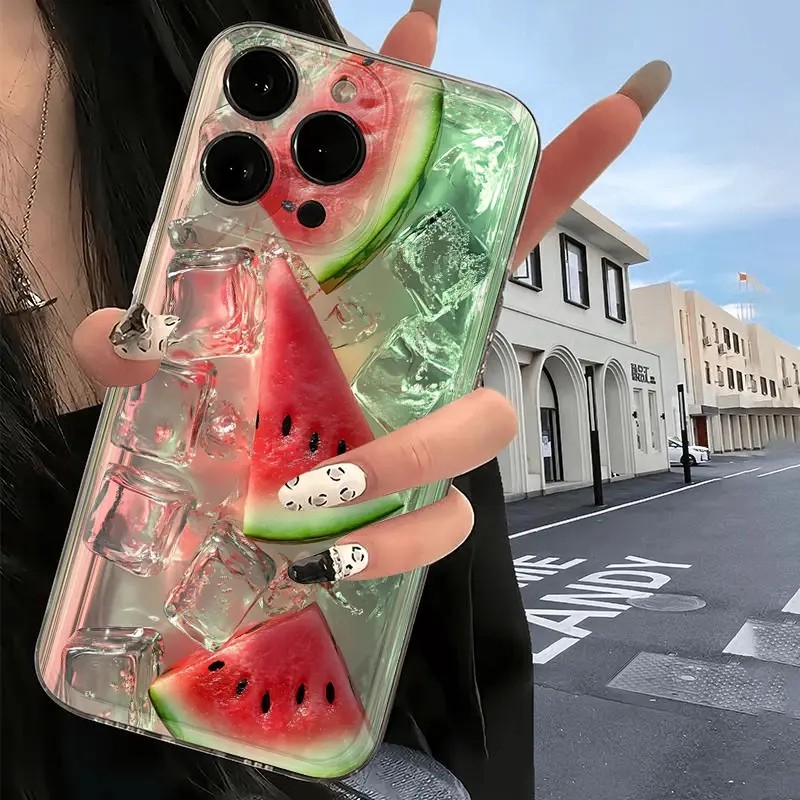 ins冰块西瓜适用苹果17E手机壳iPhone15/14/13pro十五六夏日12mini超酷11个性xs透明xr高级高级7/8plus软max