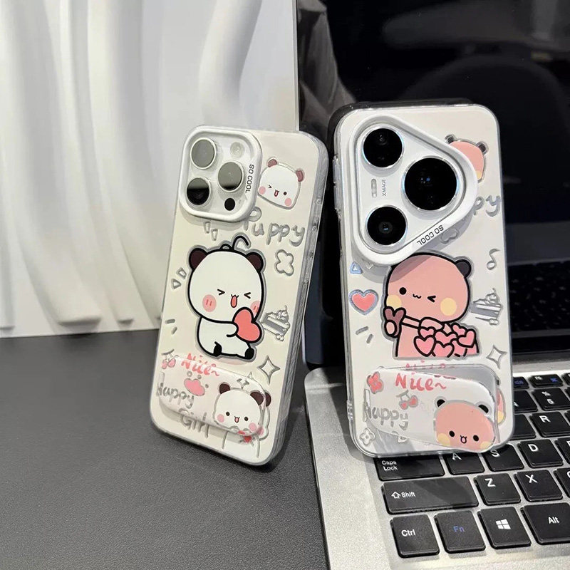 适用苹果17手机壳iPhone16e一二布布15/14pro镭射彩银13/12mini卡通11情侣款xs/xr镜子支架MAX6/7/8PLUS套se4