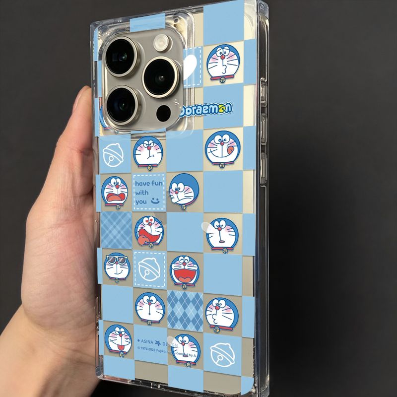 宫格叮当猫表情包适用新款苹果16PROMAX手机壳iPhone15PLUS平果13pro个性12透明ip14PRO可爱12冰晶方块11保护