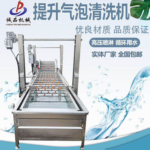提升式气泡清洗机酸菜椰肉鼓泡清洗设备大型海鲜类清洗解冻流水线