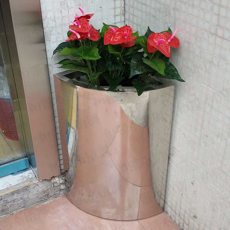 不锈钢花钵 家居装饰花盆 镜面8K落地转角花瓶