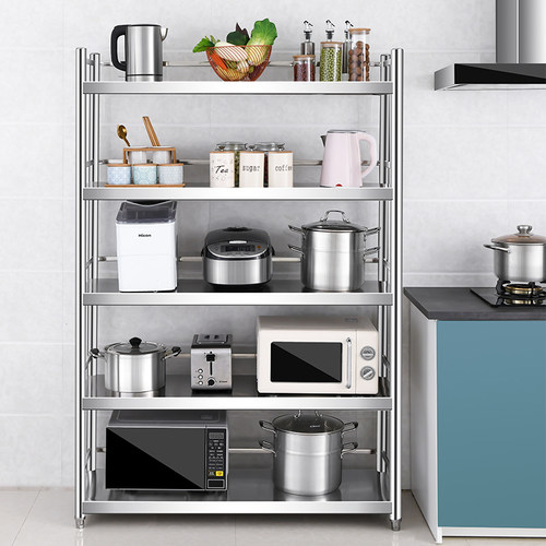 不锈钢厨房置物架多层落地围栏微波炉烤箱收纳架橱柜多功能阳台架