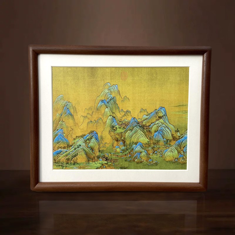 千里江山图新中式玄关客厅x铜雕摆台书房办公室摆件铜版画礼品