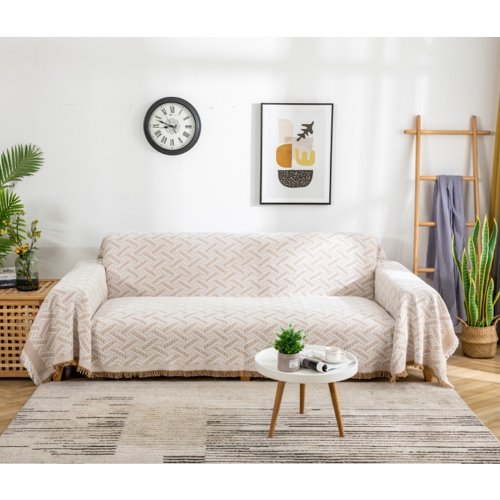 现代简约沙发巾 针织T型菱形格方格子纯色提花沙发巾盖布