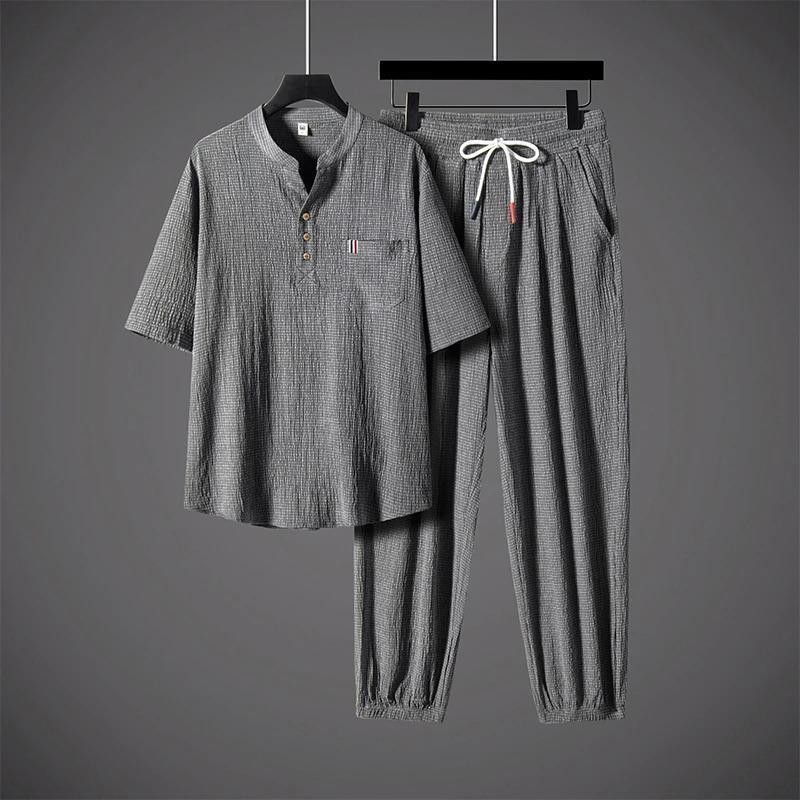 绅蓝Senuriel轻奢男l装新中式夏季衬衫薄款中国风休闲汉服唐装套