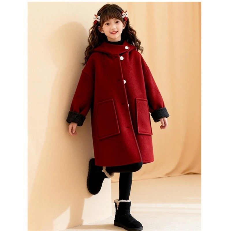小西米母婴店女童韩A版外套秋冬大童儿童双面呢子大衣中长加厚毛