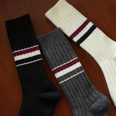 彩欧服饰秋冬TB风拉绒羊毛袜子女秋冬加绒加厚长筒袜百搭纹泡泡袜