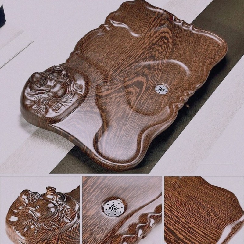 实木茶盘排水式功夫茶海鸡翅纹整块茶托全自动烧水干泡台家用泡茶