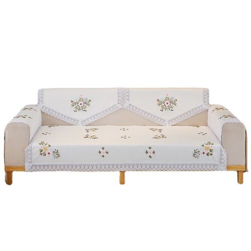 手工刺绣白色沙发巾镂空蕾丝三角靠背巾田园风老式后背组合坐垫