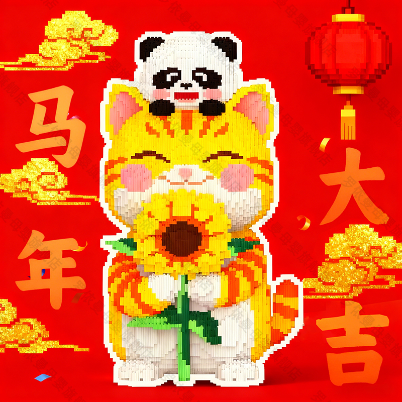 向日葵招财猫积木拼图益智玩具