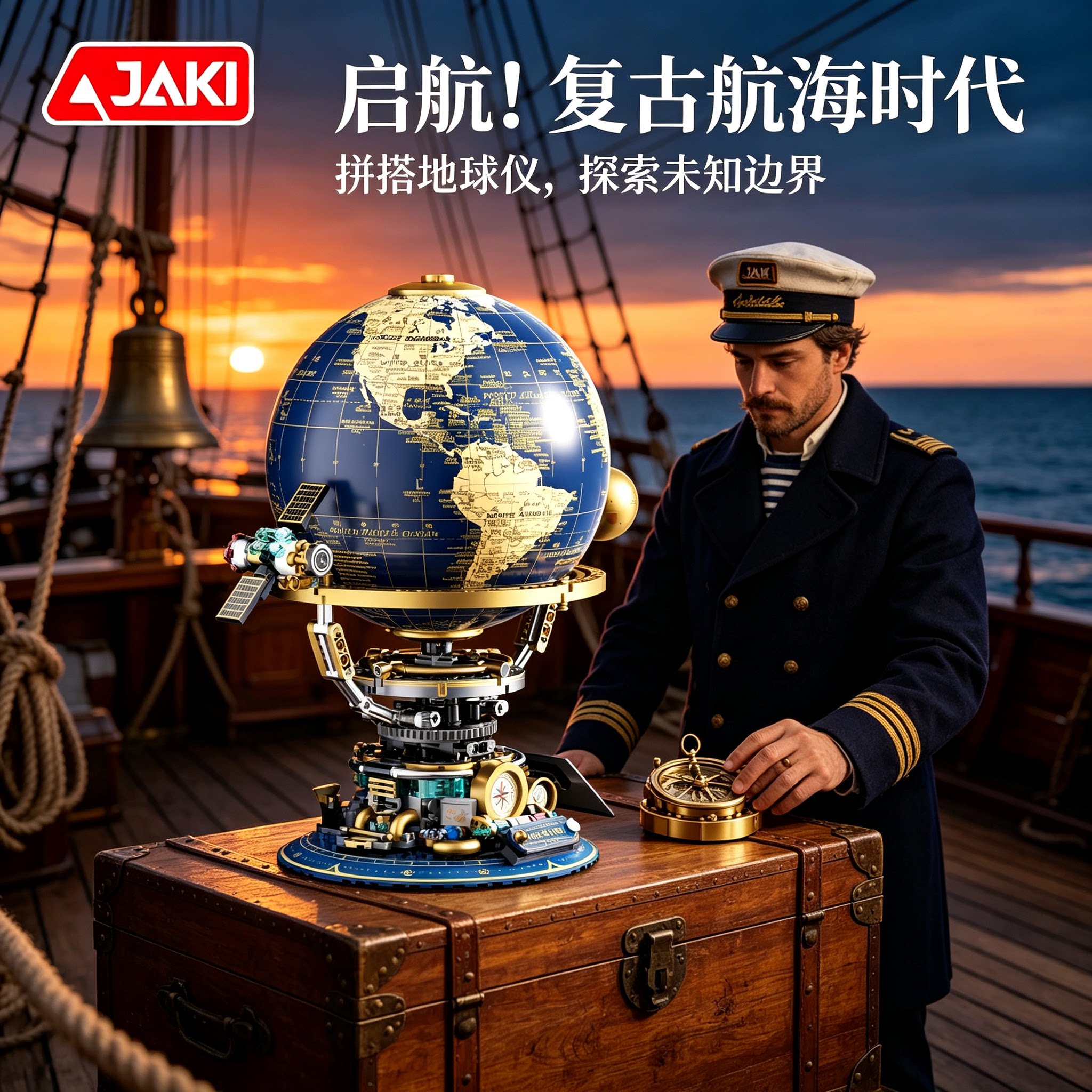JAKI穹宇之轴复古蒸汽地球仪积木