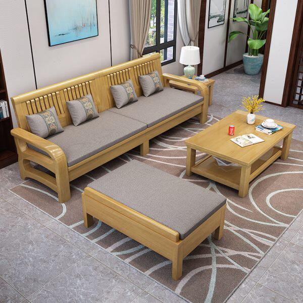 现代中式冬夏两用实木沙发组合转角贵妃大小户型木质简约客厅家具