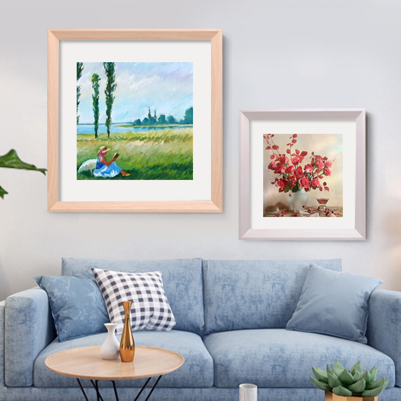 正方形实木相框挂墙33 38 50书法宣纸十字绣国画装裱画框外框定制