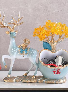 轻奢高档发财鹿摆件入户进门玄关柜放钥匙收纳盒家居装饰乔迁礼品