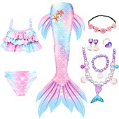 美人鱼尾巴儿童衣服泳衣女孩分体游泳装 女童宝宝公主裙比基尼洋气