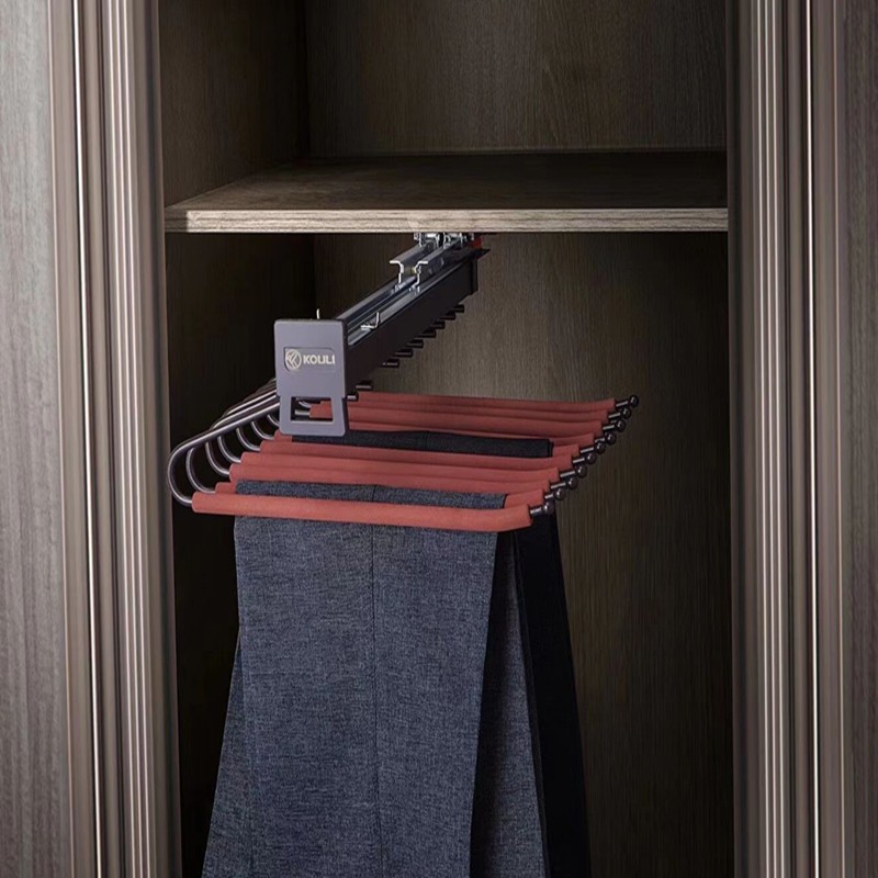 伸缩裤架顶装阻尼缓冲衣帽间收纳衣柜多功能推拉西裤架裤抽