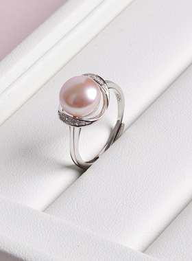 S925银戒指镶嵌珍珠活扣款