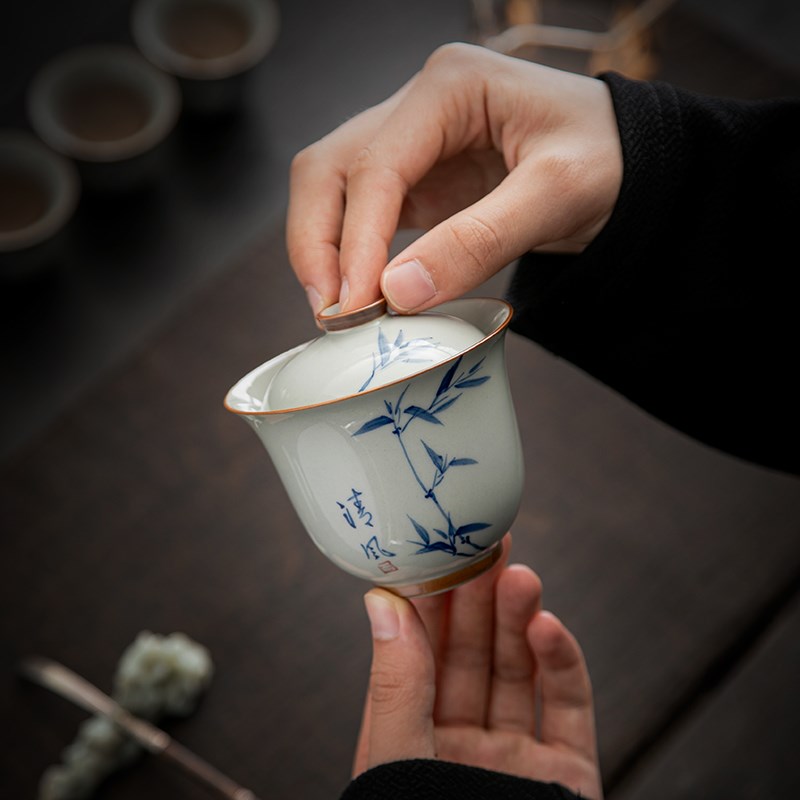 釉下彩竹子快客杯便携式露营旅行茶具1壶2杯小型泡茶功夫茶具送礼