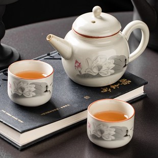 家用功夫茶具 汝窑茶壶陶瓷一茶壶二茶杯干泡茶盘茶台单人小套装