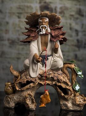 江太公钓鱼中国禅宗家客厅装饰摆件入口书房石湾娃娃人物雕塑