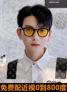 男士黄色近视太阳镜，女士新潮ins太阳镜，小圆框，小脸Hip-Hop眼