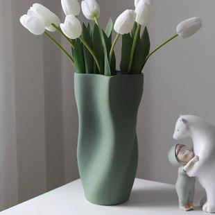 绿色陶瓷花瓶 饰摆件郁金香玫瑰水培鲜花ins风 现代简约客厅轻奢装