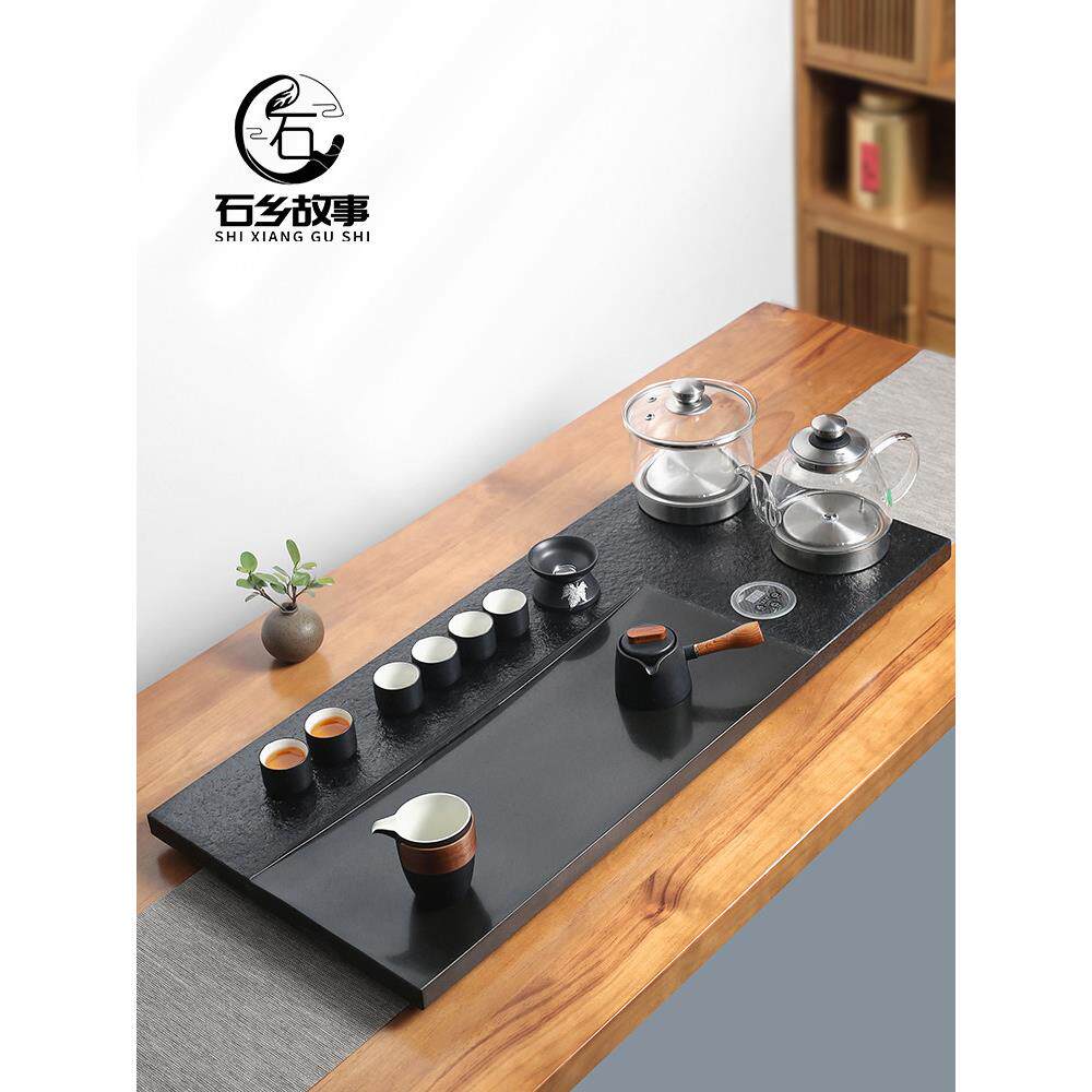 天然乌金石茶盘套装茶具家用全自动上水烧水壶一体电磁炉石头茶台