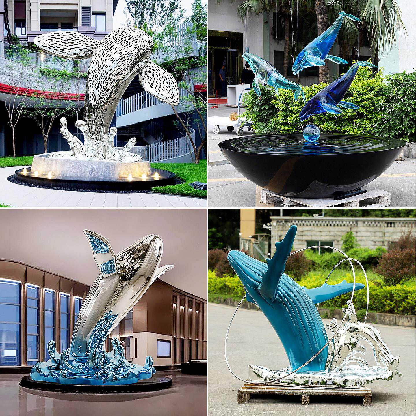 海洋主题公园鲸鱼雕塑户外大型不锈钢海豚装置餐厅网红打卡点地标