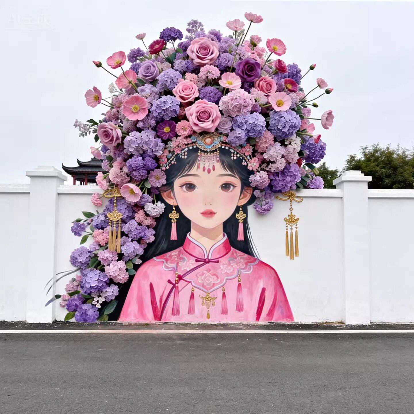 夏季美陈仿真花景区网红簪花墙布置民宿小院墙面花艺装饰商场布置