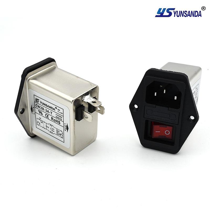 ys yunsanda单相220v三合一插座式IEC电源滤波器单保险双保险CW2B