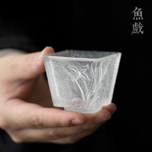 玻璃手工主人杯品茗杯个人单杯家用功夫茶具杯子 鱼戏琉璃茶杯日式