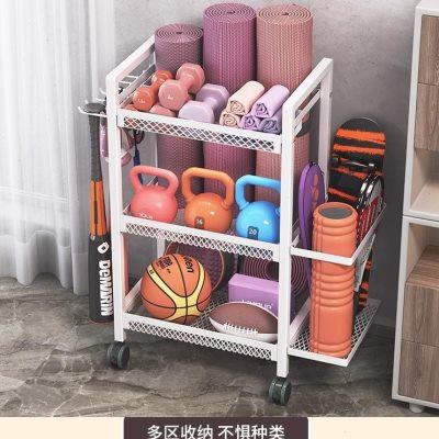 健身器材收纳架可移动家用瑜伽垫泡沫轴哑铃收纳筐运动用品置物架