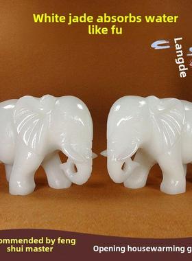 天然阿富汗白玉大象吸水白玉大象吉祥物风水装饰品玉石家居摆件