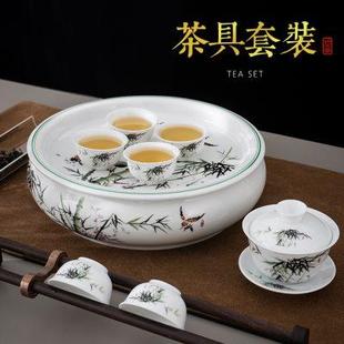 客厅简约茶台青花茶壶茶盘茶杯商用 整套陶瓷10英寸家用茶具中式