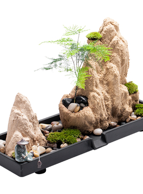 古都新中式鱼池假山造景水景循环流水器摆件石槽鱼缸吸水陶瓷配件