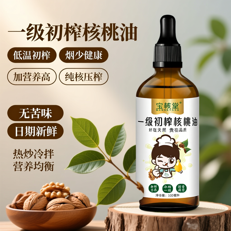 宝核堂送核桃油婴幼儿食用辅食用油滴管宝宝热炒油婴儿童凉拌调味