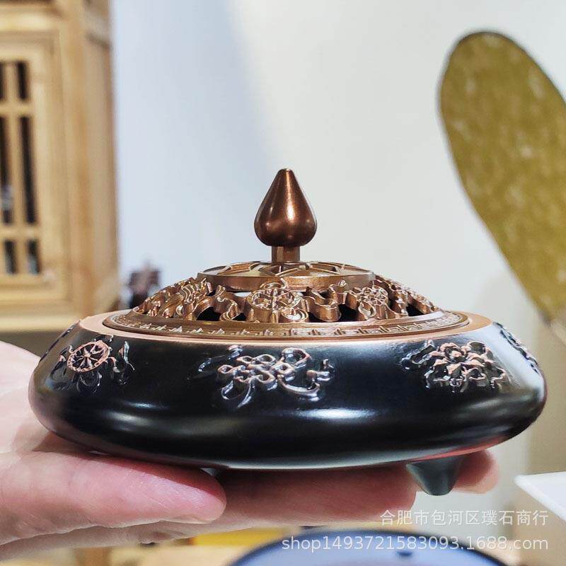 撞色八宝扁三足红黑色浮雕炉林芝墨脱阿里地区旅游纪念品(现货)