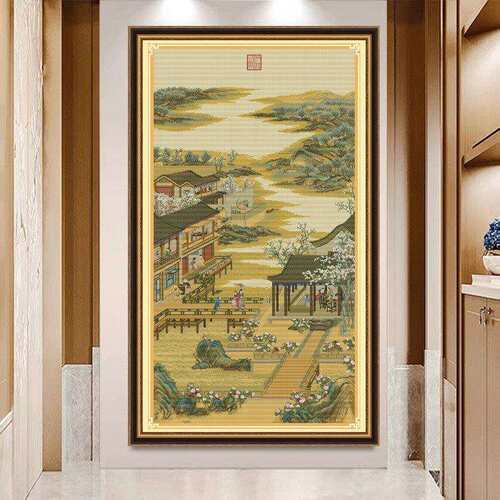 蒙娜丽莎十字绣2022新款客厅中堂雍正十二月之二月竖版玄关风景画