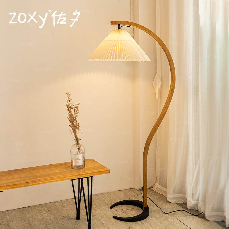 zoxy佐夕 美式Vintage百褶落地灯 复古日式实木中古客厅沙发立灯