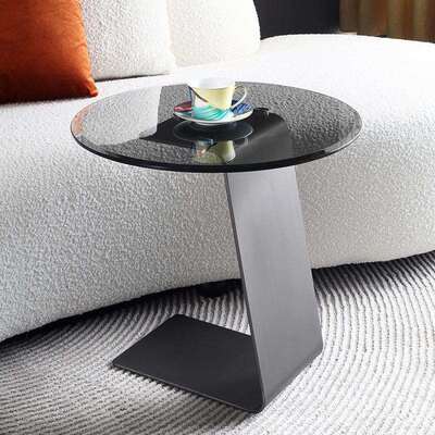 意式轻奢不锈钢边几客厅沙发边玻璃角几现代可移动艺术感角几小圆